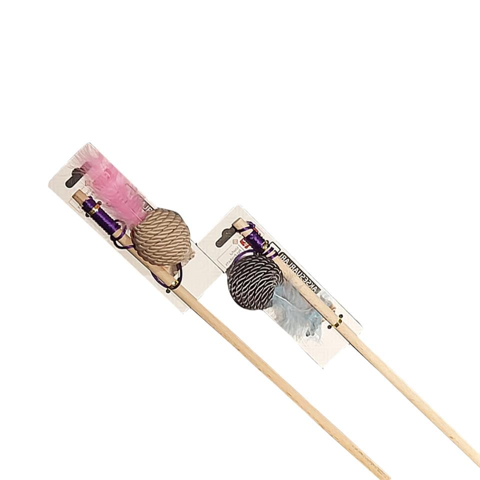 Flip Pet Ahşap Saplı Örgü Toplu Kedi Oyun Oltası 40cm