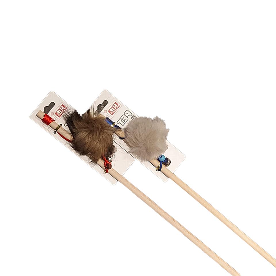 Flip Pet Ahşap Saplı Zilli Tüy Yumağı Kedi Oyun Oltası 40cm