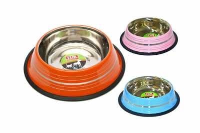 Flip Renkli Şeritli Çelik Kedi ve Köpek Mama Kabı (Kırmızı) 710ml