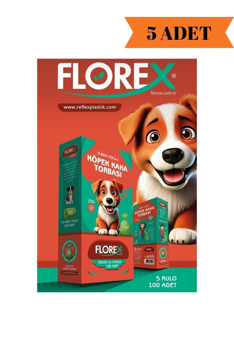 Florex Pudra Kokulu Köpek Kaka Torbası (5 Rulo/ 100 Adet) x 5 Adet