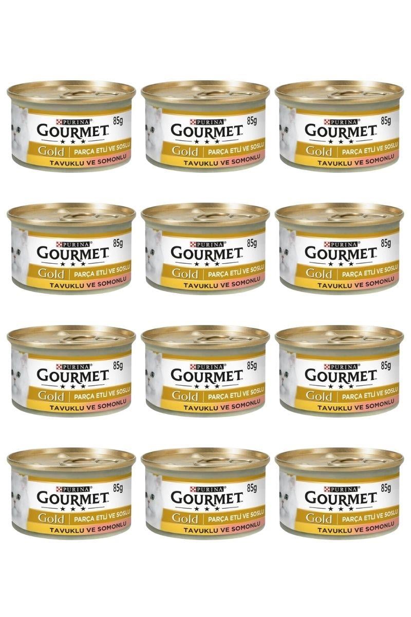 Gourmet Gold Parça Etli Somonlu ve Tavuklu Yetişkin Kedi Konservesi 85gr x 12 Adet