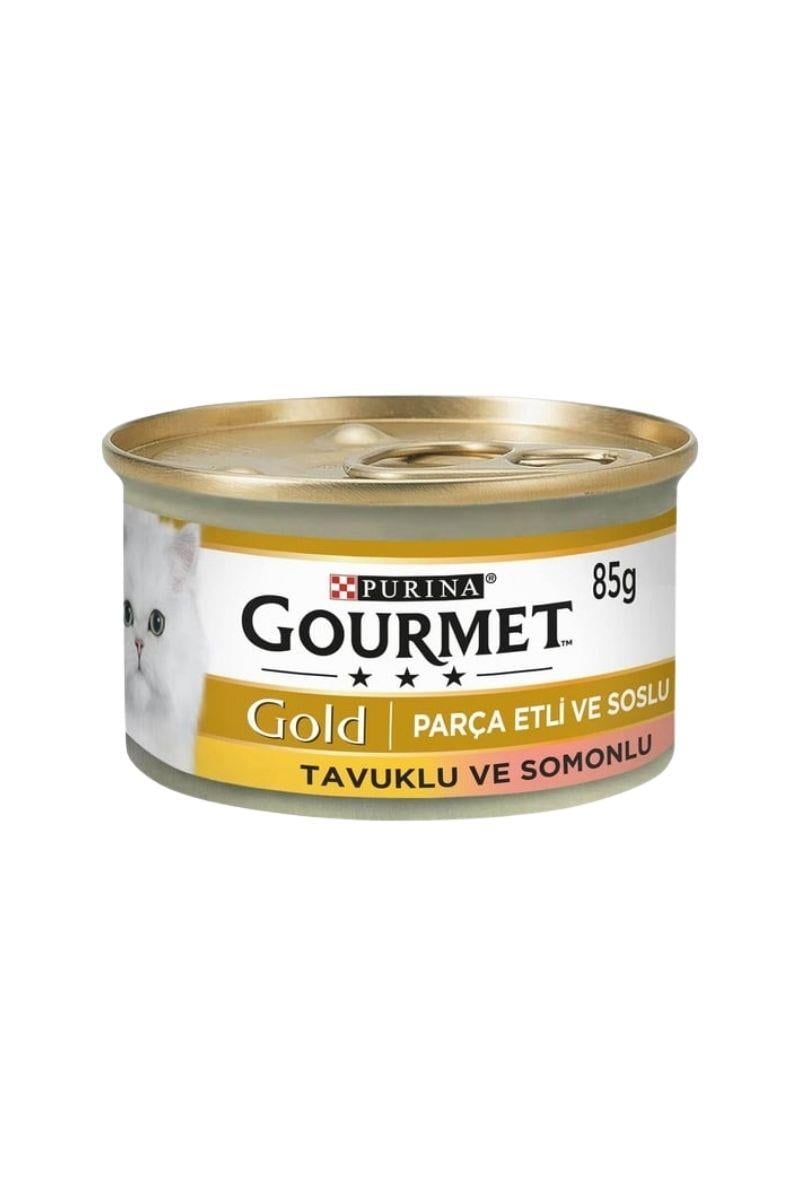 Gourmet Gold Parça Etli Somonlu ve Tavuklu Yetişkin Kedi Konservesi 85gr 