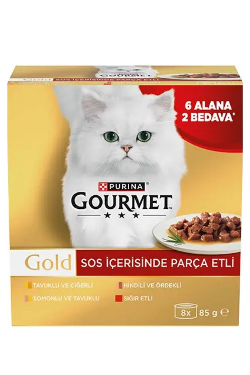 Gourmet Gold Sos İçinde Parça Etli Karışık Seri Kedi Yaş Maması 85Gr X 8 Adet (8 AL 6 ÖDE)