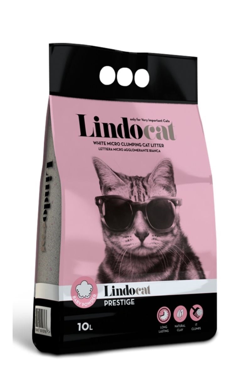 Lindocat Prestige Pembe taneli ve Bebek Pudralı Kedi Kumu 10L