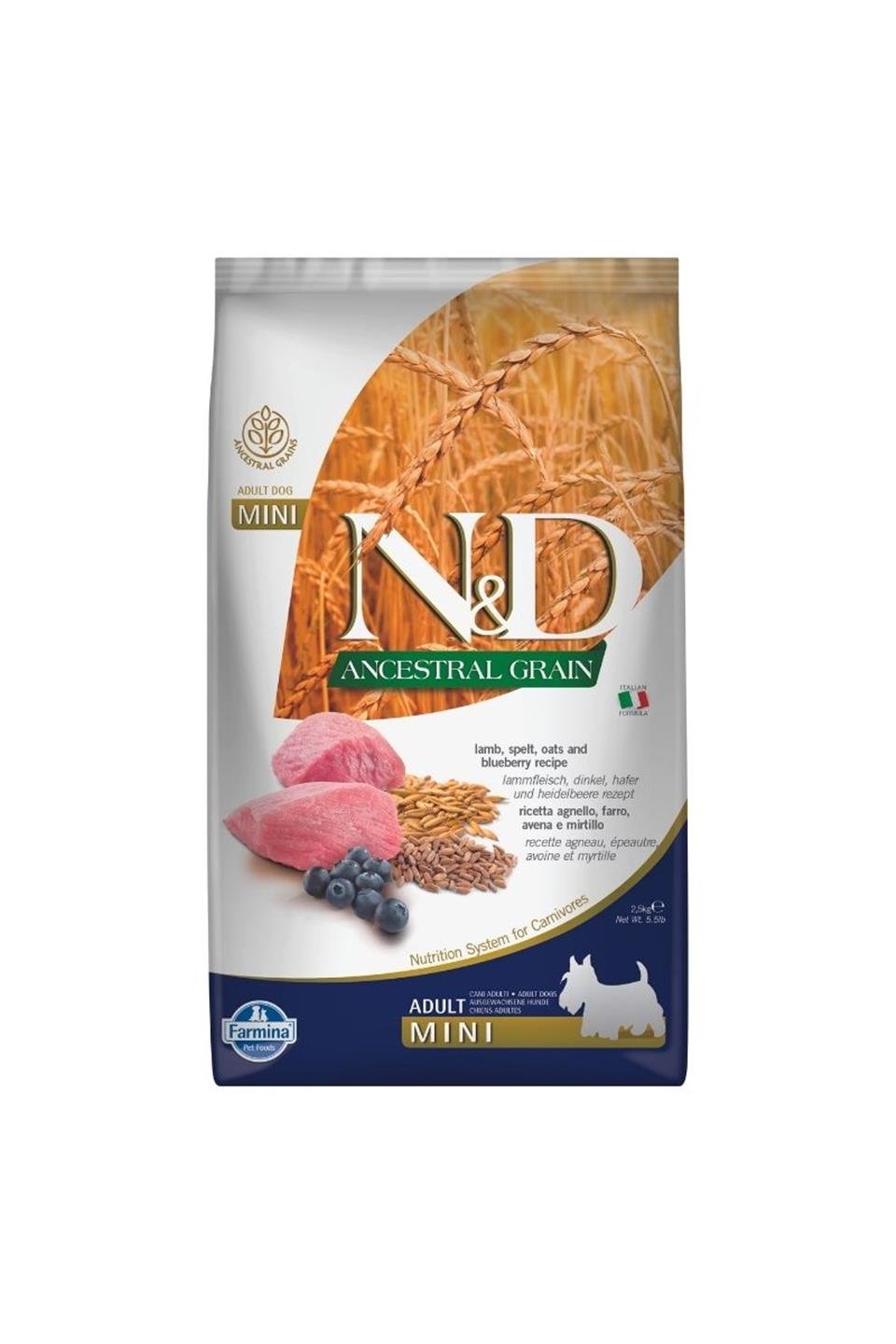 N&D Ancestral Grain Kuzu, K.Buğday, Yulaf & Yabanmersini Küçük Irk Yetişkin Köpek Maması 2,5 Kg 