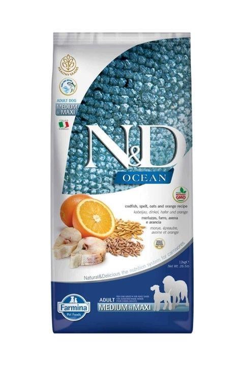 N&D Ocean Morina Balıklı ve Portakallı Orta ve Büyük Irk Yetişkin Köpek Maması 12Kg