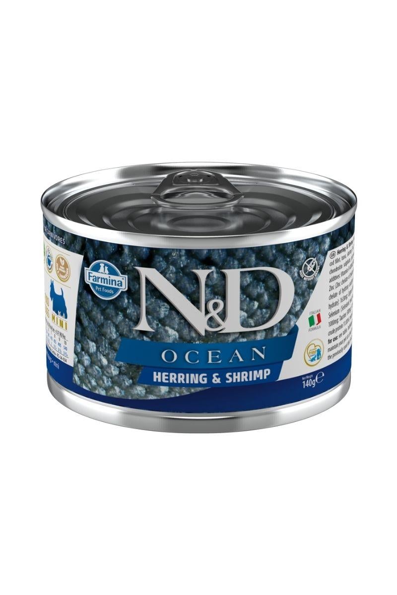 N&D Ocean Ringa Balığı ve Karidesli Mini Irk Yetişkin Köpek Konservesi  140 Gr