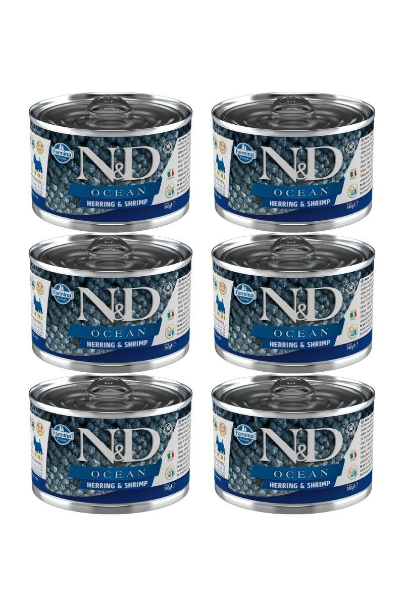 N&D Ocean Ringa Balığı ve Karidesli Mini Irk Yetişkin Köpek Konservesi  140 Gr x 6 Adet