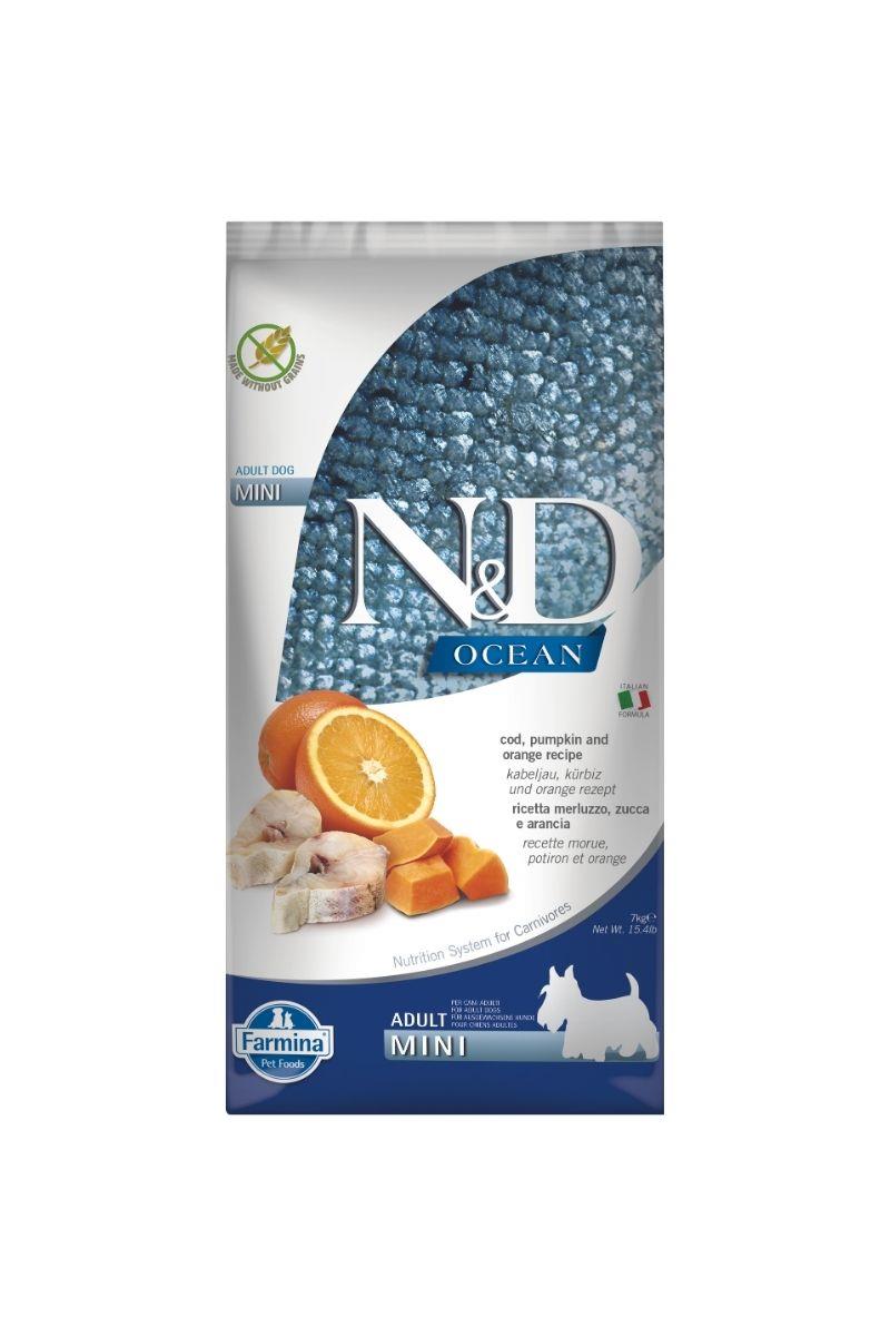 N&D Ocean Tahılsız Morina Balıklı, Bal Kabaklı ve Portakallı Küçük Irk Tahılsız Yetişkin Köpek Maması 7 Kg