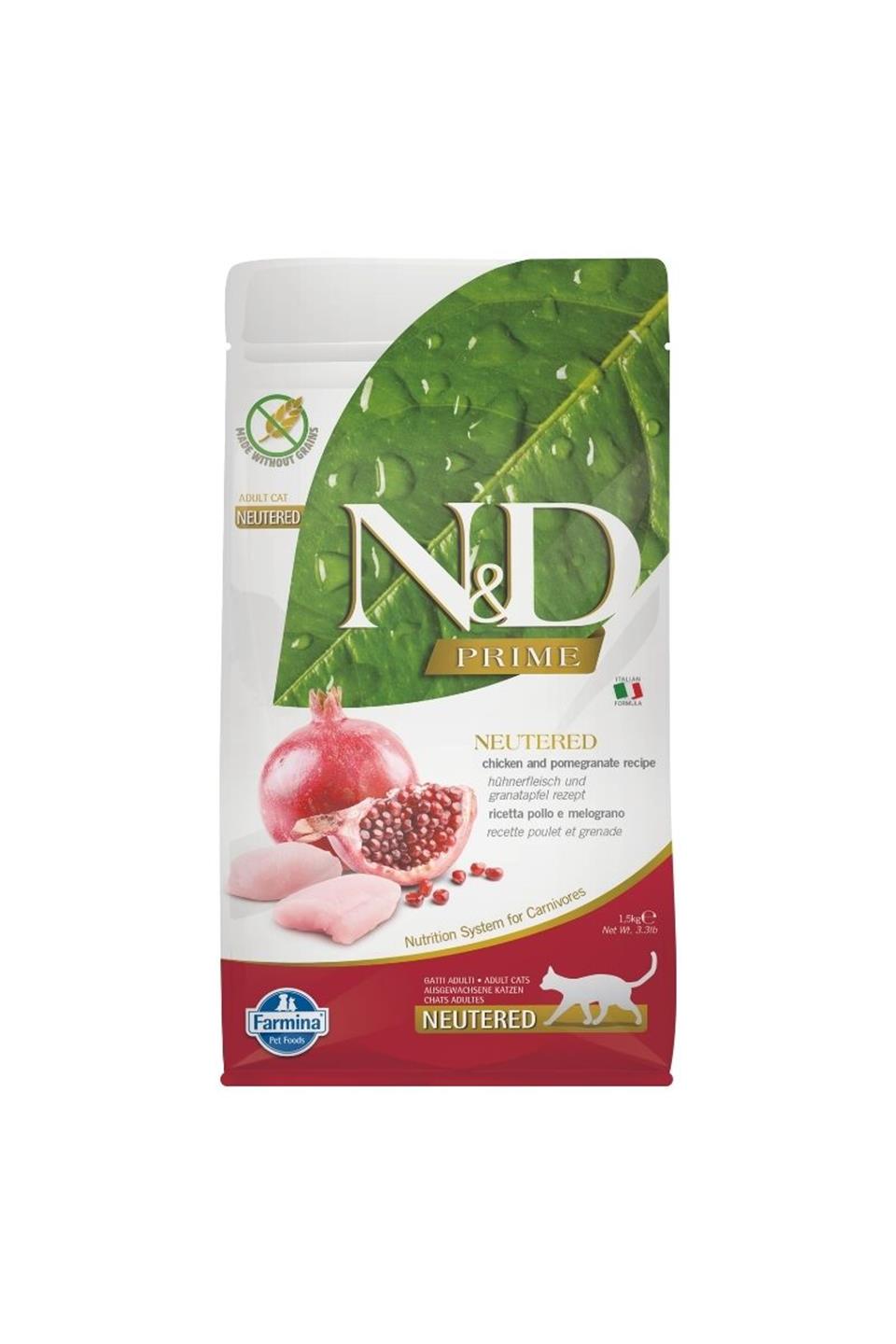 N&D Prime Tahısız Tavuk & Nar Kısırlaştırılmış Yetişkin Kedi Maması 1,5 Kg