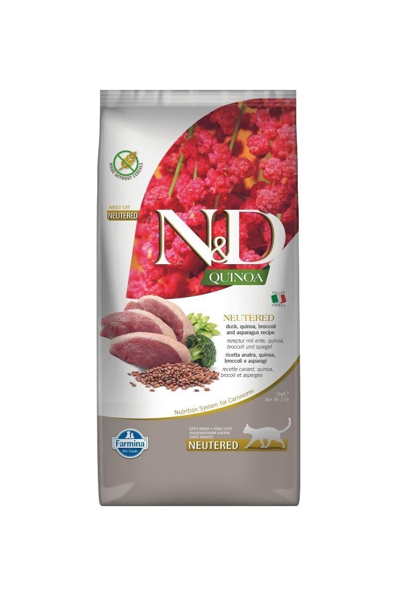 N&D Quinoa Tahılsız Ördek, Brokoli & Kuşkonmaz Kısırlaştırılmış Yetişkin Kedi Maması  5 Kg 