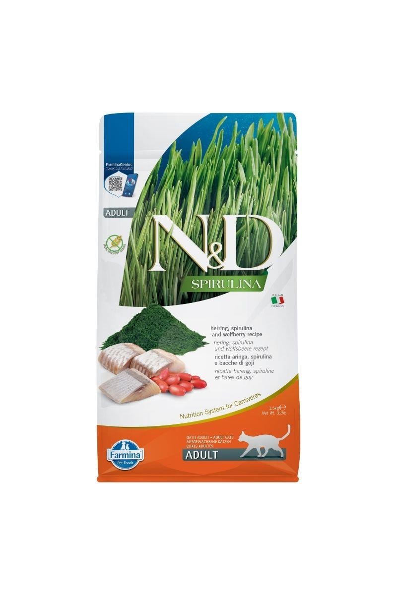 N&D Spirulina Herring Ringa Balıklı Tahılsız Yetişkin Kedi Maması 1,5 KG
