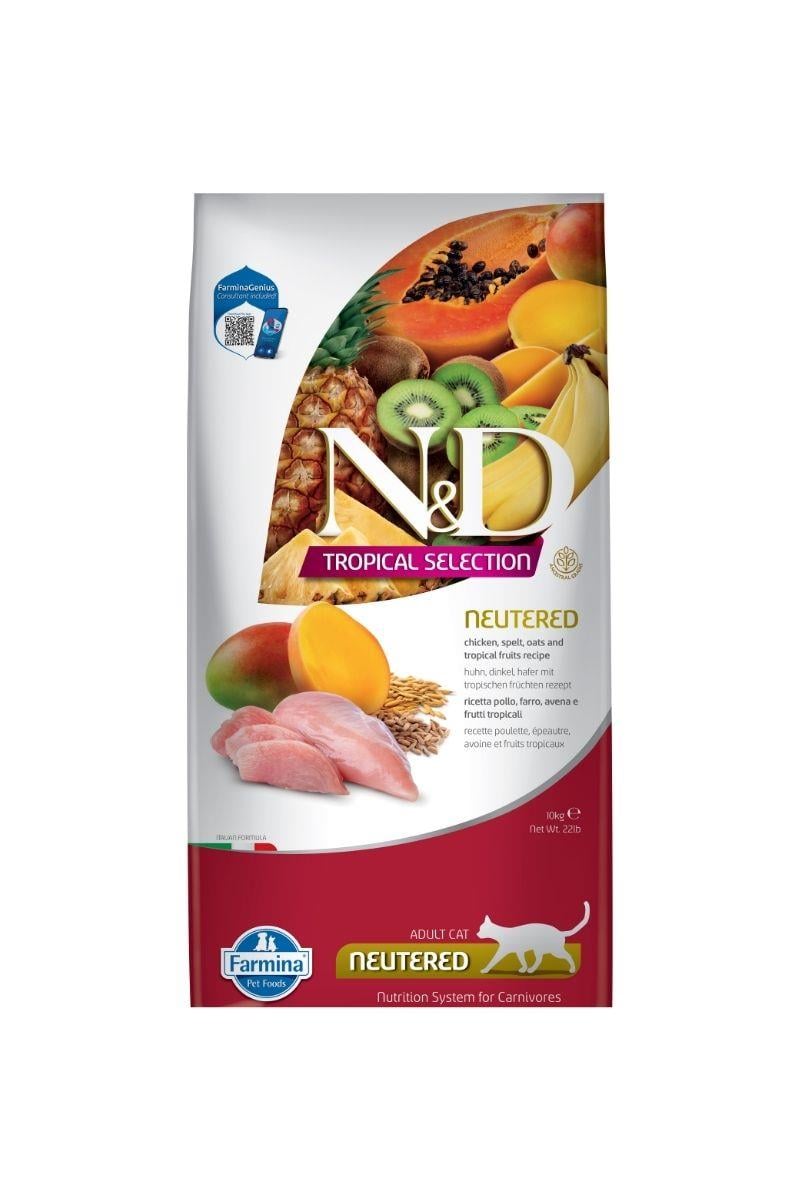 N&D Tropikal Selection Tavuklu Kısırlaştırılmış Yetişkin Kedi Maması 10 Kg