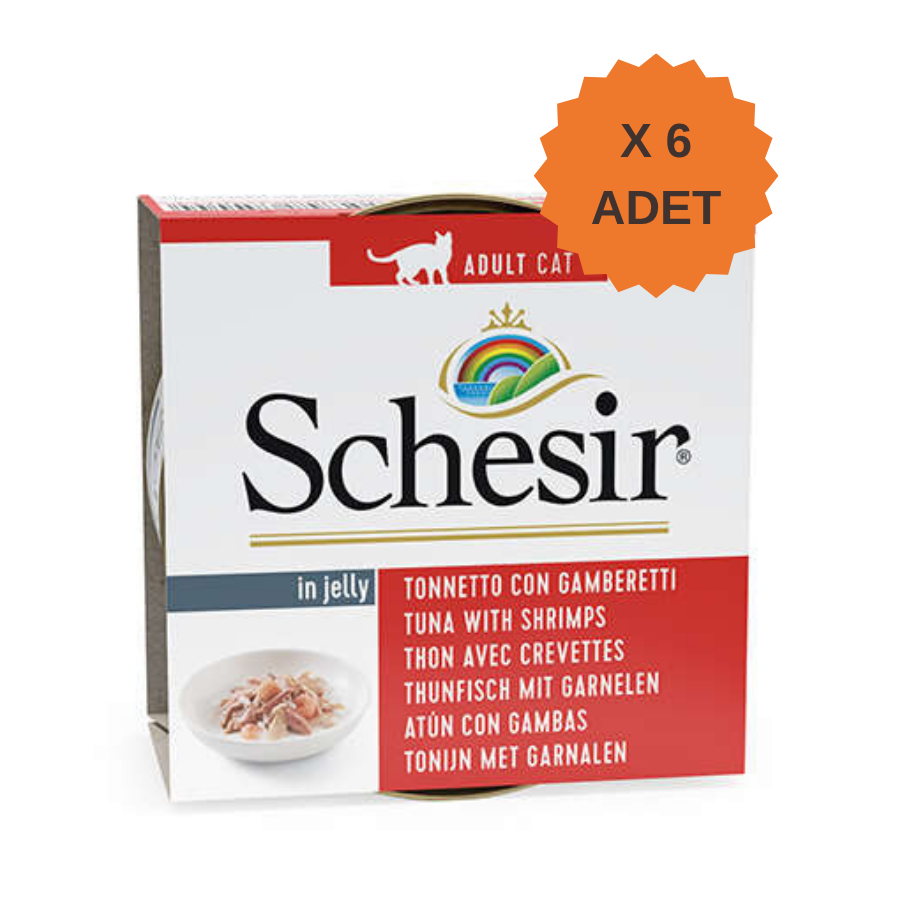 Schesir Jelly Ton Balığı ve Karides Jöle İçinde Yetişkin Kedi Konservesi 85Gr X 12 Adet