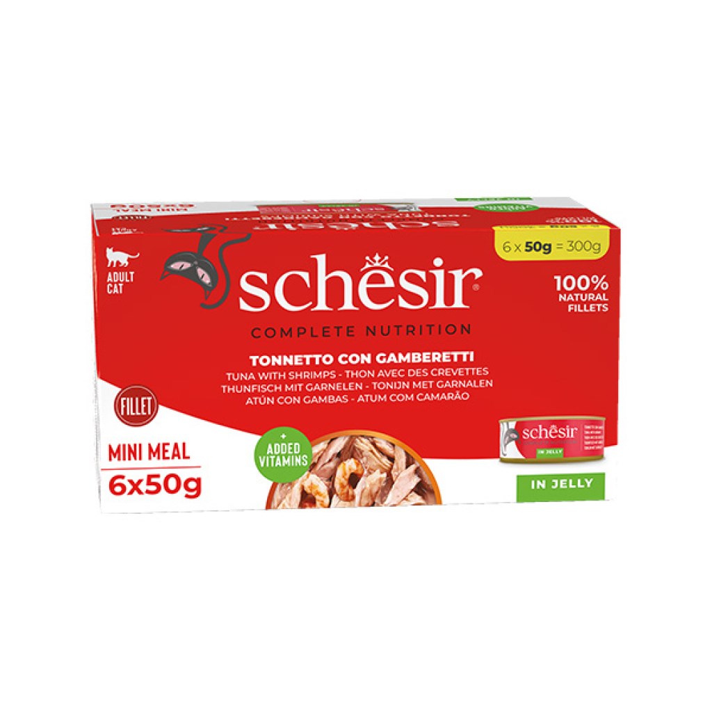 Schesir Jelly Ton Balığı ve Karides Jöle İçinde Yetişkin Kedi Konservesi Multipack 50Gr X 6 Adet