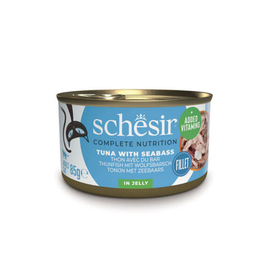 Schesir Jelly Ton Balığı ve Levrek Jöle İçinde Yetişkin Kedi Konservesi 85Gr