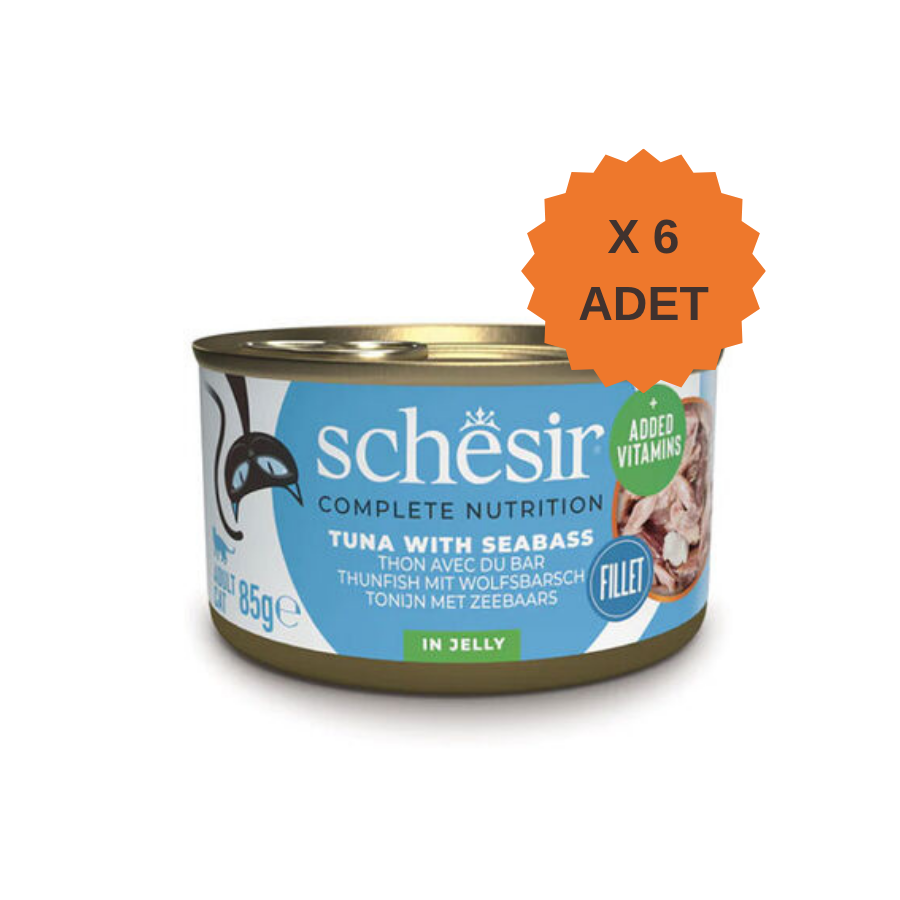 Schesir Jelly Ton Balığı ve Levrek Jöle İçinde Yetişkin Kedi Konservesi 85Gr X 12 Adet