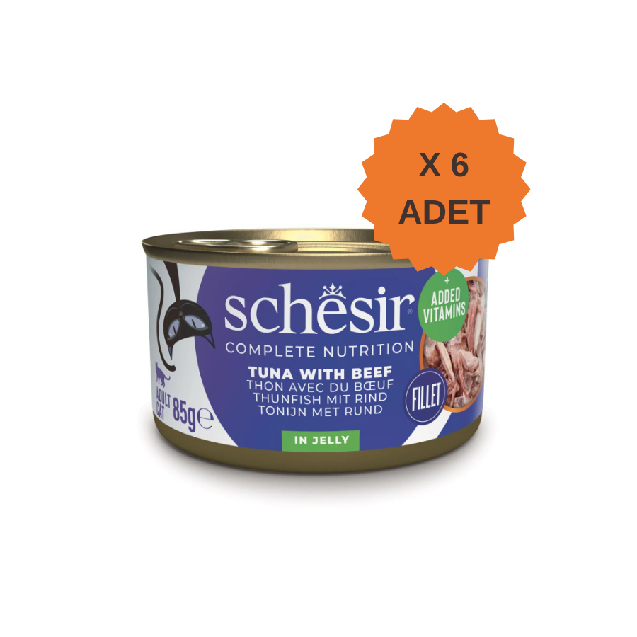 Schesir Jelly Ton Balığı ve Sığır Eti Jöle İçinde Yetişkin Kedi Konservesi 85Gr X 12 Adet