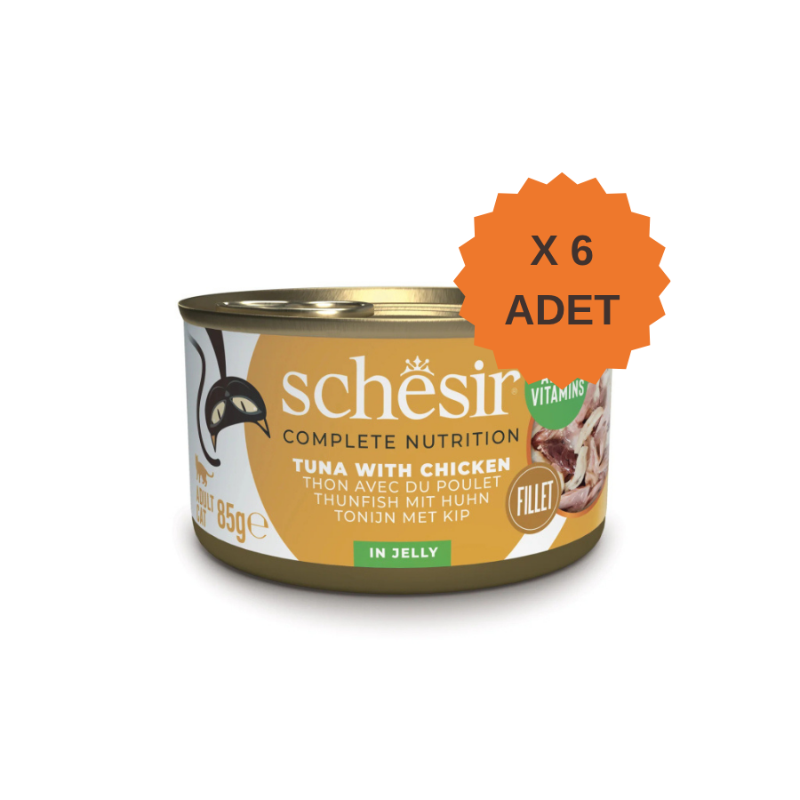 Schesir Jelly Ton Balığı ve Tavuk Jöle İçinde Yetişkin Kedi Konservesi 85Gr X 6 Adet