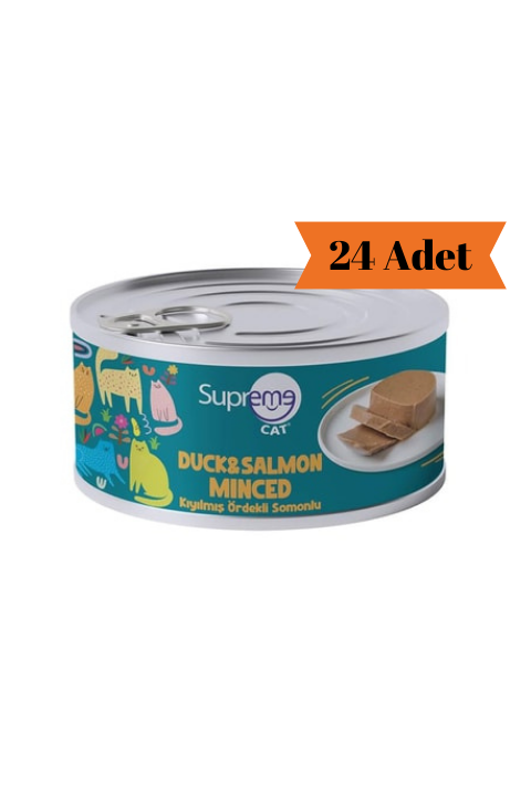 Supreme Cat Kıyılmış Ördekli ve Somonlu Yetişkin Kedi Konservesi 85Gr x 24 Adet