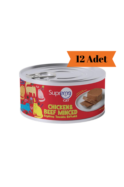 Supreme Cat Kıyılmış Tavuklu ve Biftekli Yetişkin Kedi Konservesi 85Gr x 12 Adet