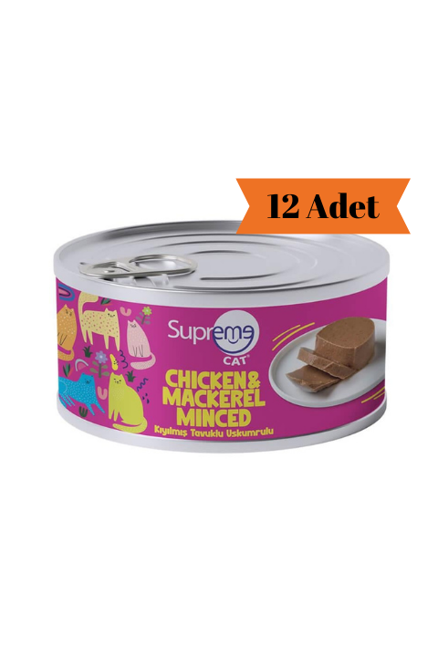 Supreme Cat Kıyılmış Tavuklu ve Uskumrulu Yetişkin Kedi Konservesi 85Gr x 12 Adet