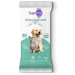 Supreme Cat&Dog Yeşil Çaylı Evcil Hayvan Temizleme Mendili (60'lı)