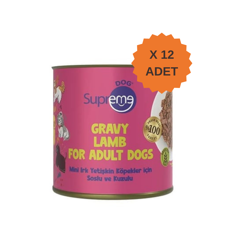 Supreme Dog Gravy Sos İçinde Kuzulu Mini Irk Yetişkin Köpek Konservesi 200Gr X 12 Adet