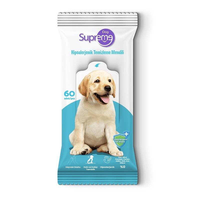 Supreme Dog Hipoalerjenik Evcil Hayvan Temizleme Mendili (60'lı)