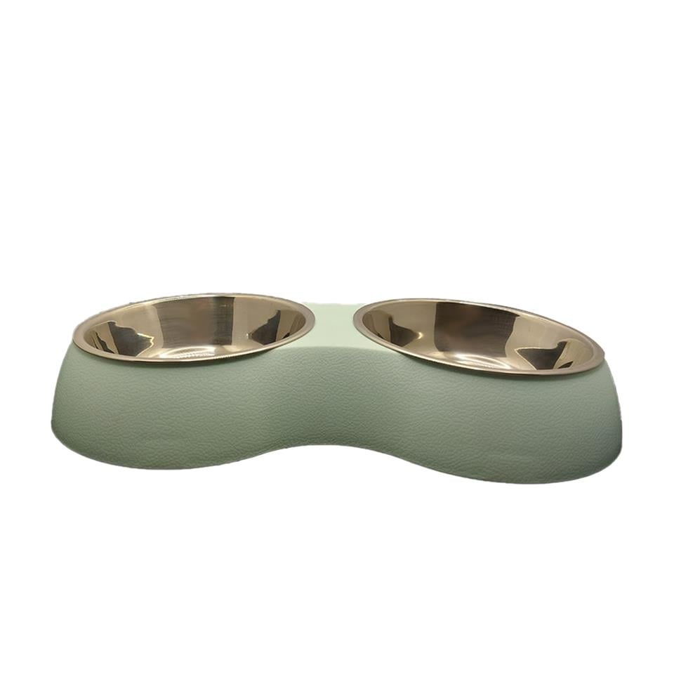 Taotaopets Çelik Tabaklı İkili Mama ve Su Kabı Yeşil 450 Ml 