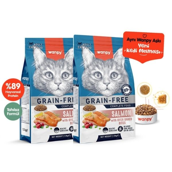 Wanpy Tahılsız Somonlu Yetişkin Kedi Maması 1,5Kg X 2 Adet