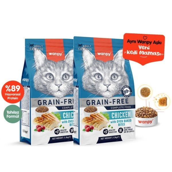 Wanpy Tahılsız Tavuklu Yetişkin Kedi Maması 1,5Kg X 2 Adet