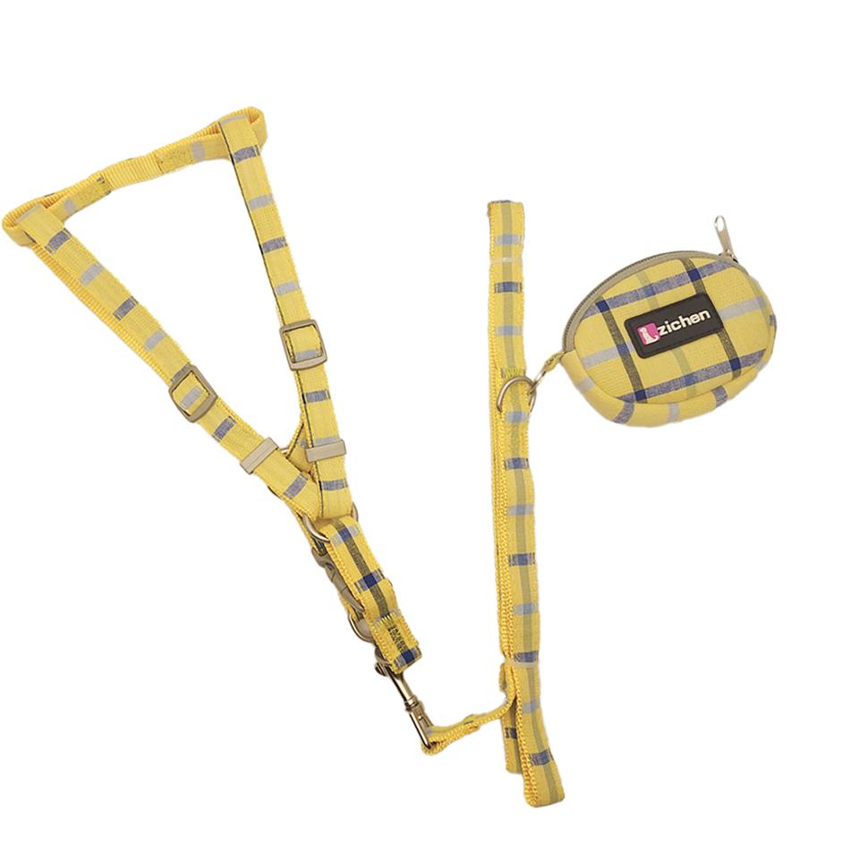 Zichen Ödül Torbalı Kareli Köpek Göğüs Tasma Seti Sarı Medium