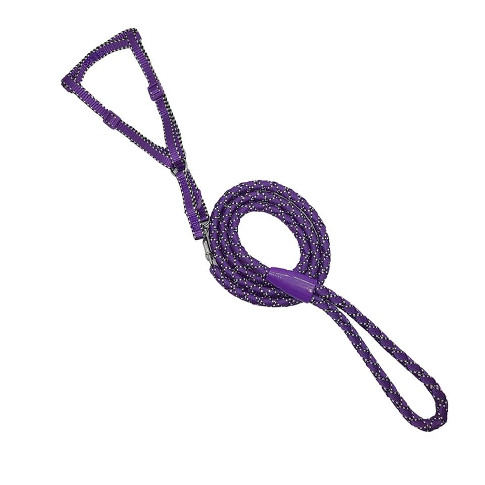 Zichen Örgü Dokulu Kumaş Köpek Göğüs Tasma Seti Mor