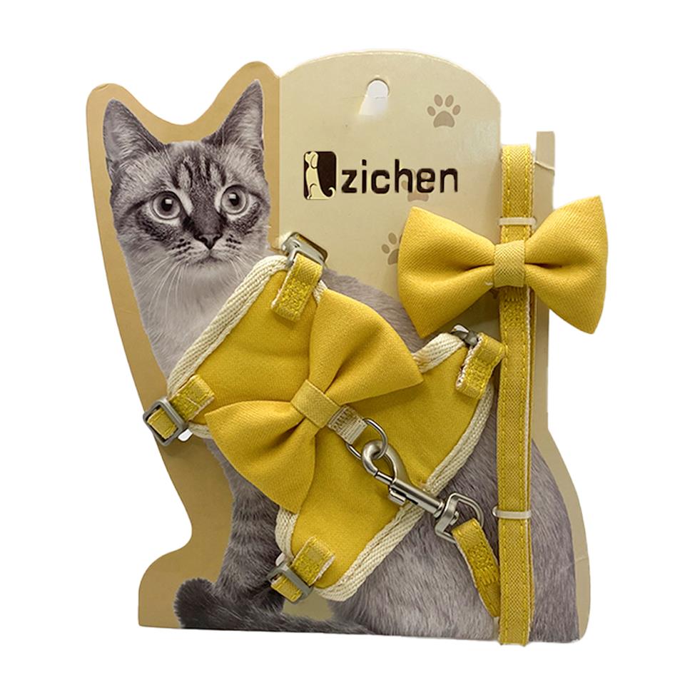 Zichen Papyonlu Kedi Köpek Göğüs Tasma Seti Hardal Small