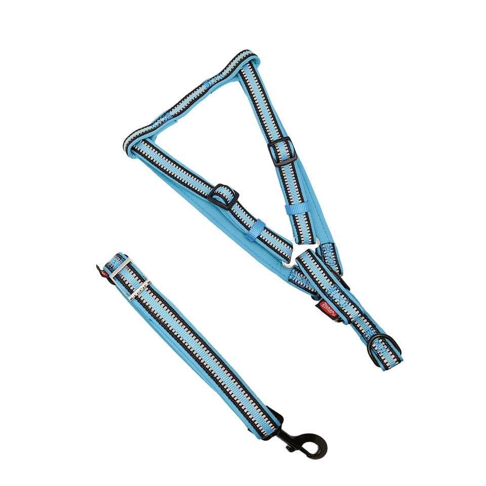 Zichen Reflektörlü Dalgıç Kumaşlı Köpek Göğüs Tasma Seti Neon Turkuaz Large