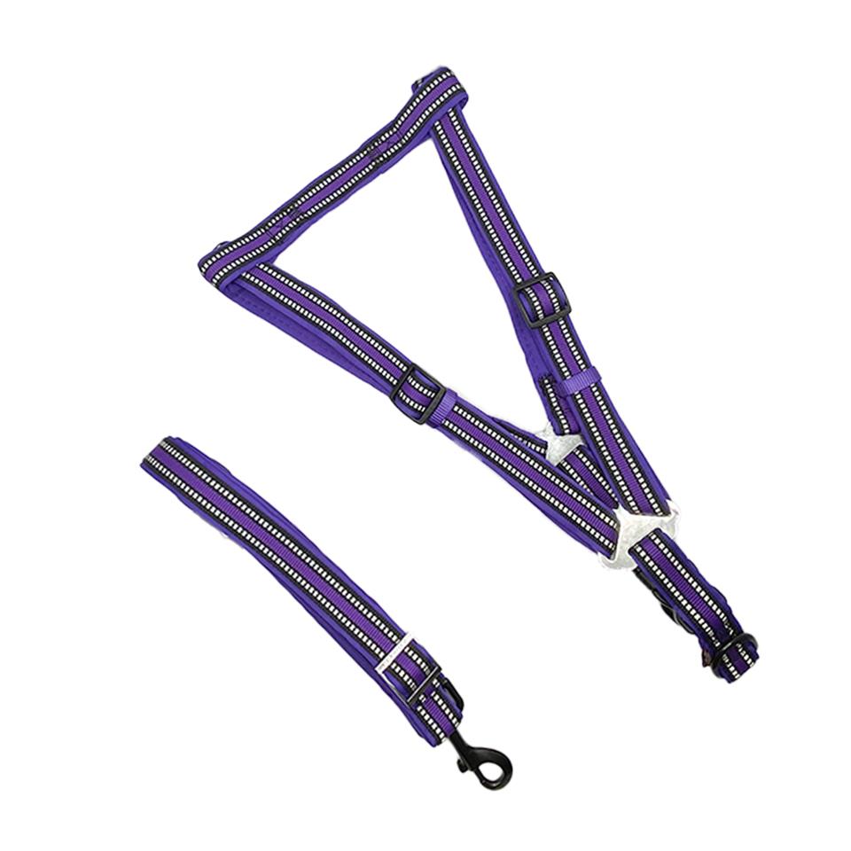 Zichen Reflektörlü Dalgıç Kumaşlı Köpek Göğüs Tasma Seti Neon Mor Xlarge