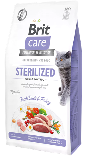 Brit Care Weight Control Hipoalerjenik Kilo Kontrolü İçin Ördekli ve Hindili Tahılsız Kısırlaştırılmış Yetişkin Kedi Maması 7Kg