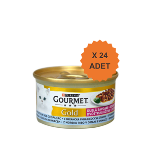Gourmet Gold Çifte Lezzetli Ispanaklı Sos İçerisinde Okyanus Balıklı Yetişkin Kedi Konservesi 85Gr X 24 Adet