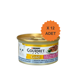 Gourmet Gold Çifte Lezzetli Ispanaklı Sos İçerisinde Okyanus Balıklı Yetişkin Kedi Konservesi 85Gr X 12 Adet