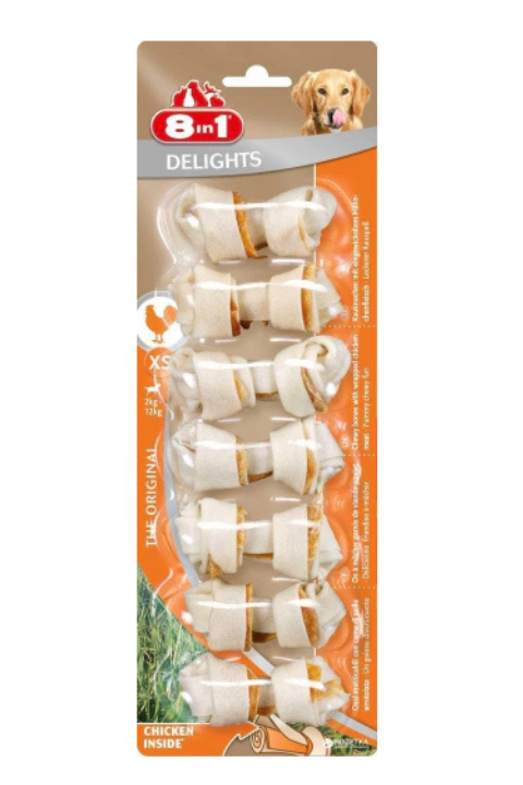 8in1 Delights Bones Tavuklu Düğümlü Köpek Ödül Kemiği (7'li) 84Gr (XS)