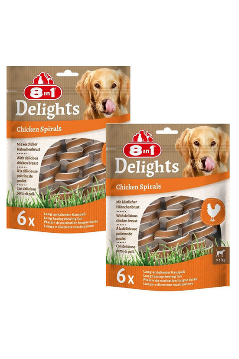 8in1 Delights Chicken Spirals Tavuklu Burgu Köpek Ödül Maması 60Gr X 2 Adet