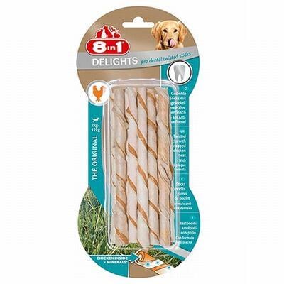 8in1 Delights Pro Dental Twisted Sticks Diş Sağlığı için Tavuklu Burgu Çubuk Köpek Ödül Kemiği 55Gr