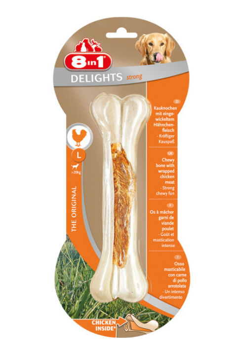 8in1 Delights Strong Tavuklu Köpek Ödül Kemiği 130Gr (L) 