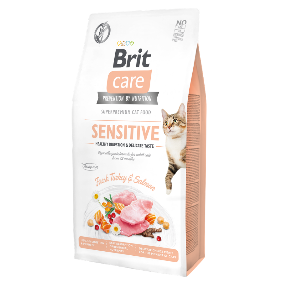 Brit Care Sensitive Hipoalerjenik Hindili ve Somonlu Tahılsız Yetişkin Kedi Maması 7Kg