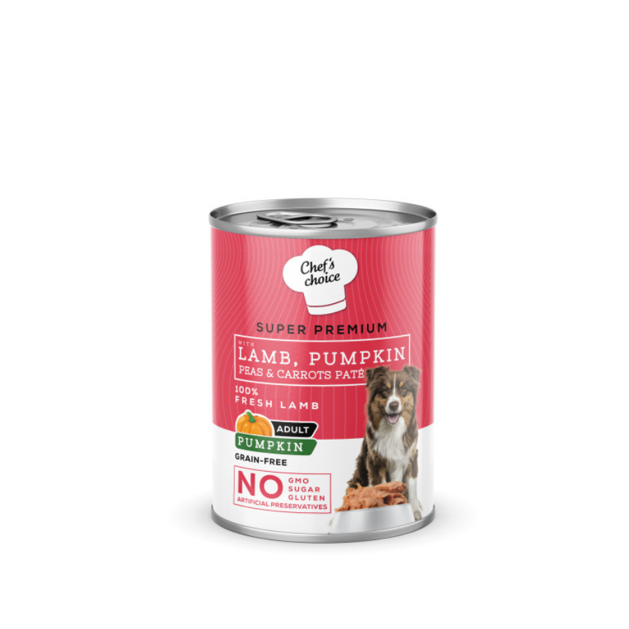 Chefs Choice Hipoalerjenik Kuzu Etli ve Balkabaklı Tahılsız Ezme Yetişkin Köpek Konservesi 400Gr