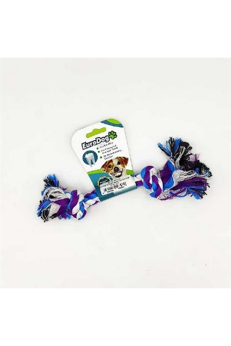 EuroDog Diş İpi İki Düğüm Kalın Mor Mavi Beyaz15cm