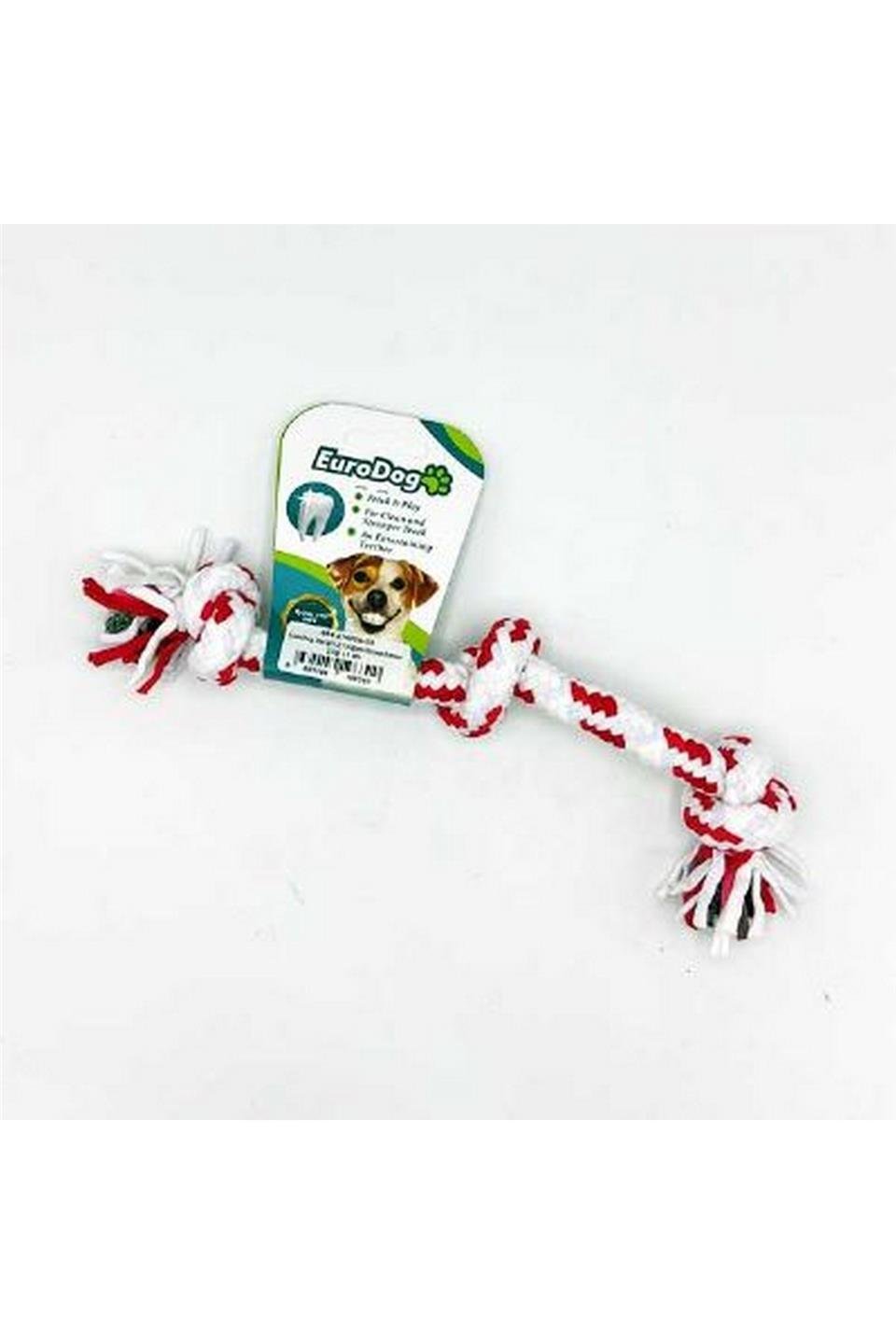 EuroDog Diş İpi Üç Düğüm Beyaz Kımızı Çizgi 15 cm