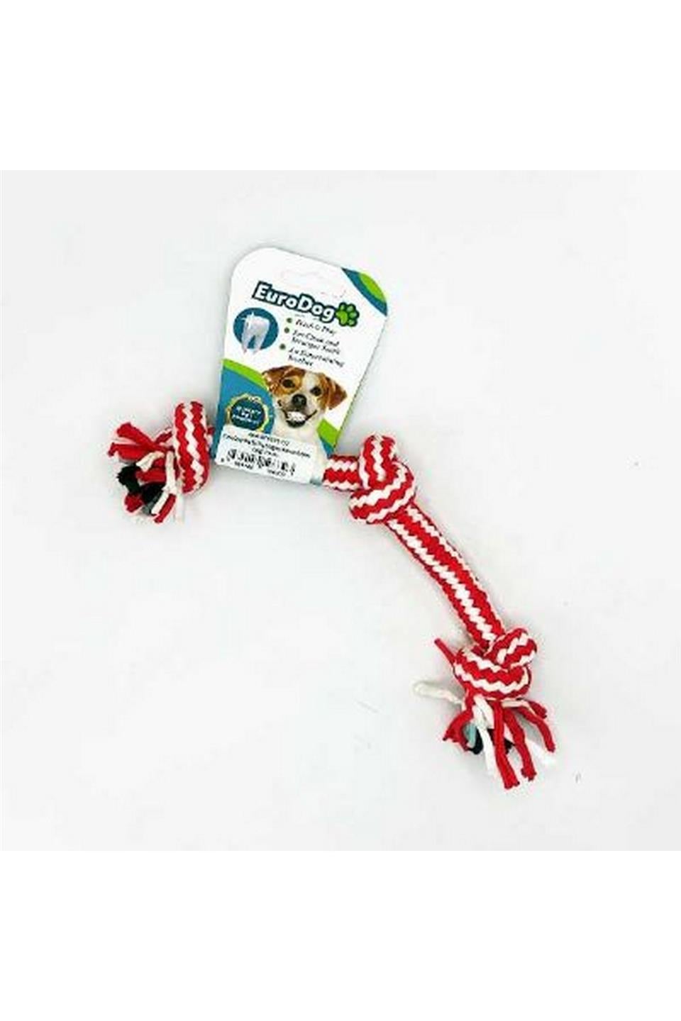 EuroDog Diş İpi Üç Düğüm Kımızı Beyaz Çizgi 15 cm