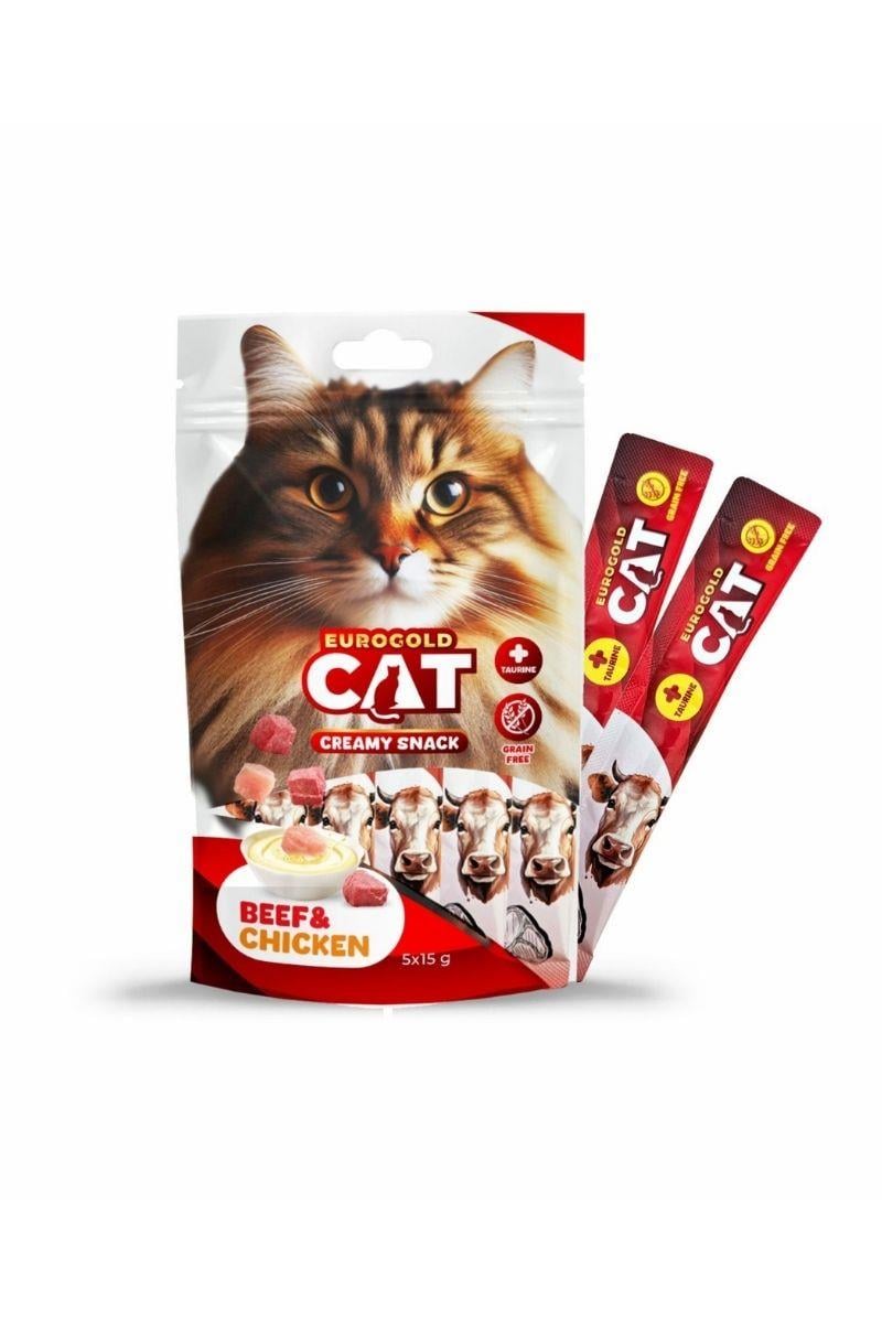 EuroGold Cat Creamy Dana - Tavuk Sıvı Kedi Ödül Maması 5x15Gr